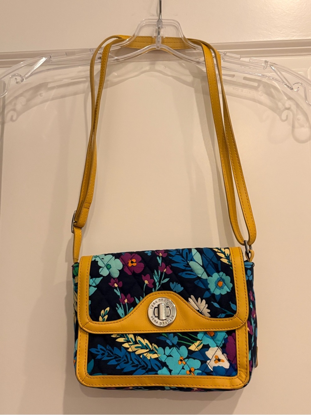 Vera Bradley Navy Floral Crossbody with Mustard Trim and Turn-Lock